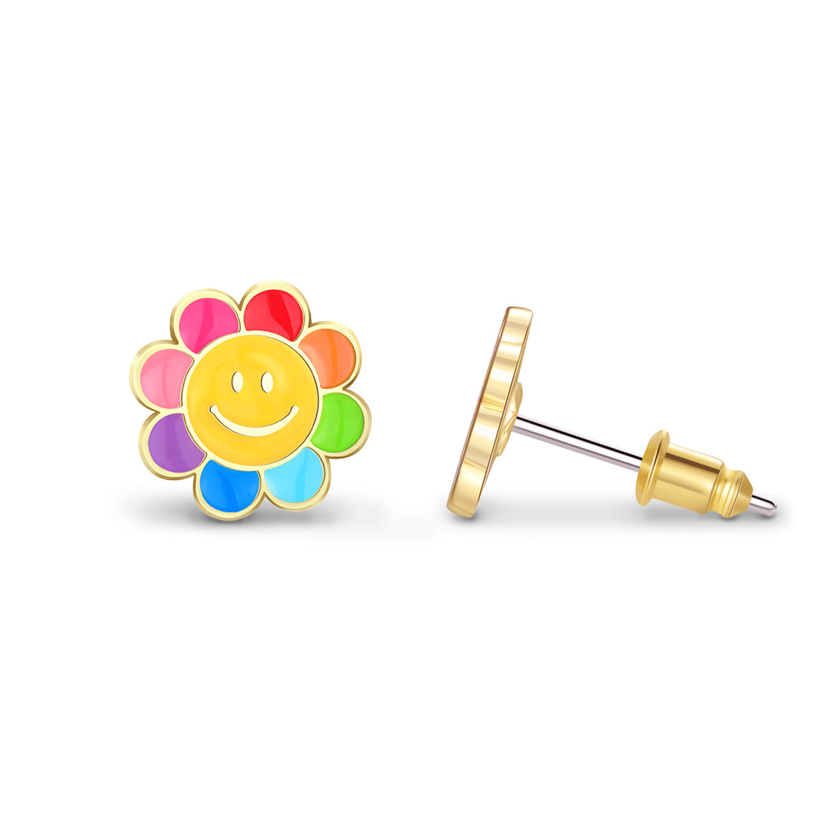 Rainbow Happy Flower Stud Earrings